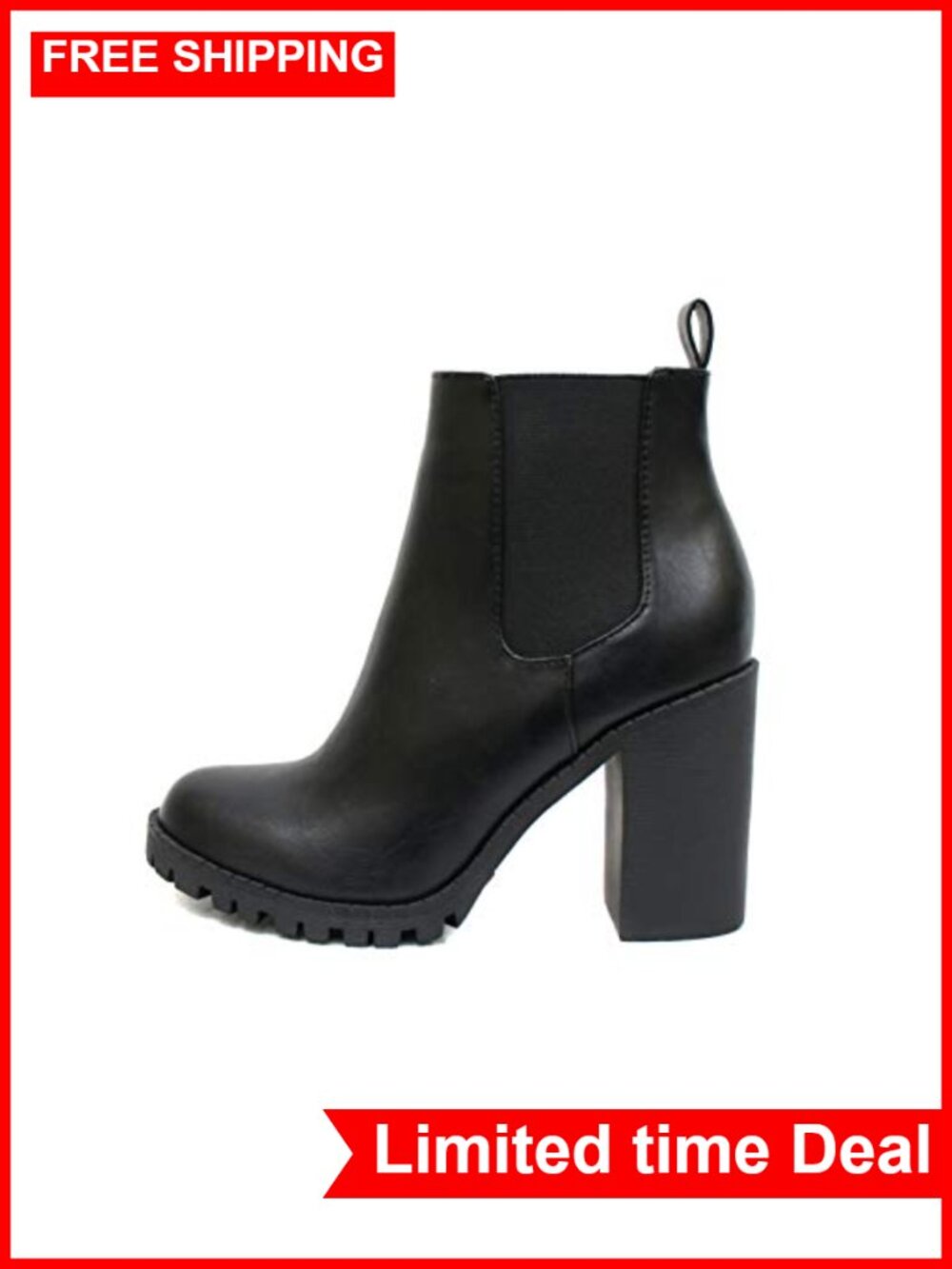 Ankle Bootie with Lug Sole Platform and Chunky Heel